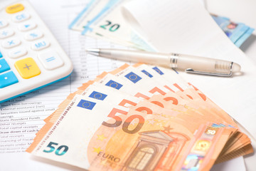 Euro money and calculator