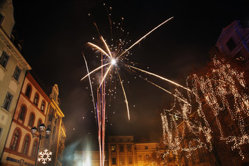 Firework at Old Market Square in Torun.  Poland © Andrey Shevchenko