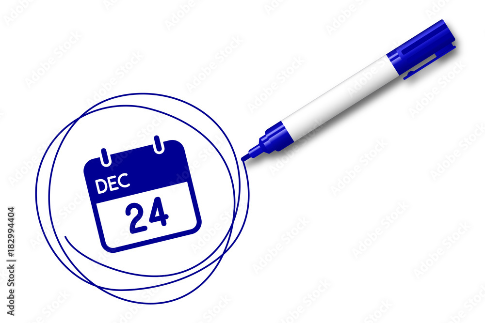 Sticker blauer filzstift kreist ein kalender - 24 dezember