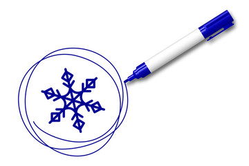 blauer Filzstift kreist ein Eisflocke