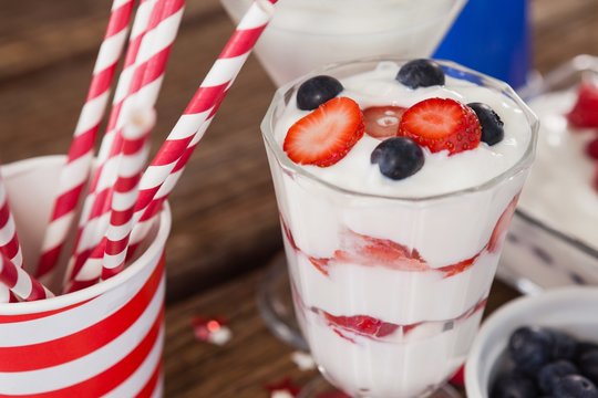 Fruit ice cream and straw with 4th july theme