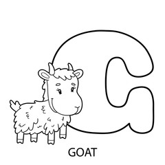 animal alphabet coloring page. Vector illustration of educational alphabet coloring page with cartoon character for kids