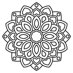 Ornamental round doodle flower isolated on white background. Black outline mandala.