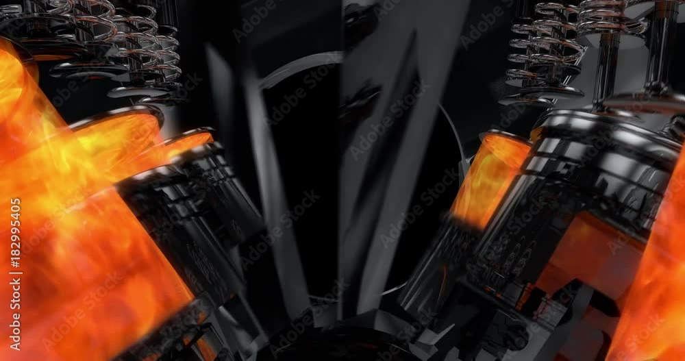 Aufkleber Working V8 Engine Animation With Sparks - Camera Zoom Through Propeller
