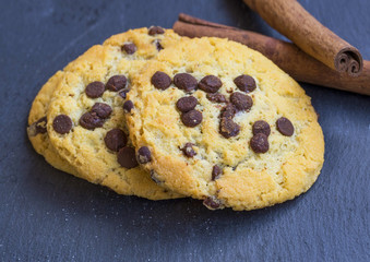 Chocolate chip cookies with cinnamon sticks
