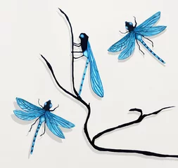 Peel and stick wall murals Surrealism Three Dragonflies