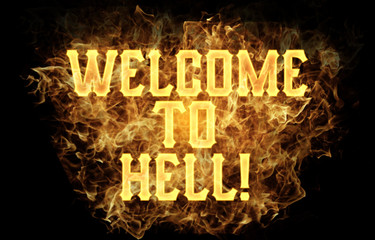 welcome to hell word text logo fire flames design