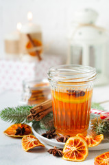 Christmas breackfast, tea with lemon and spices