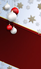 Merry Christmas - vertical banner with gold glitter nad snow snowflakes with baubles ( xmas , holiday , new year )