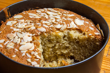 Apple cake sprinkled with Almonds.