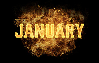 january word text logo fire flames design