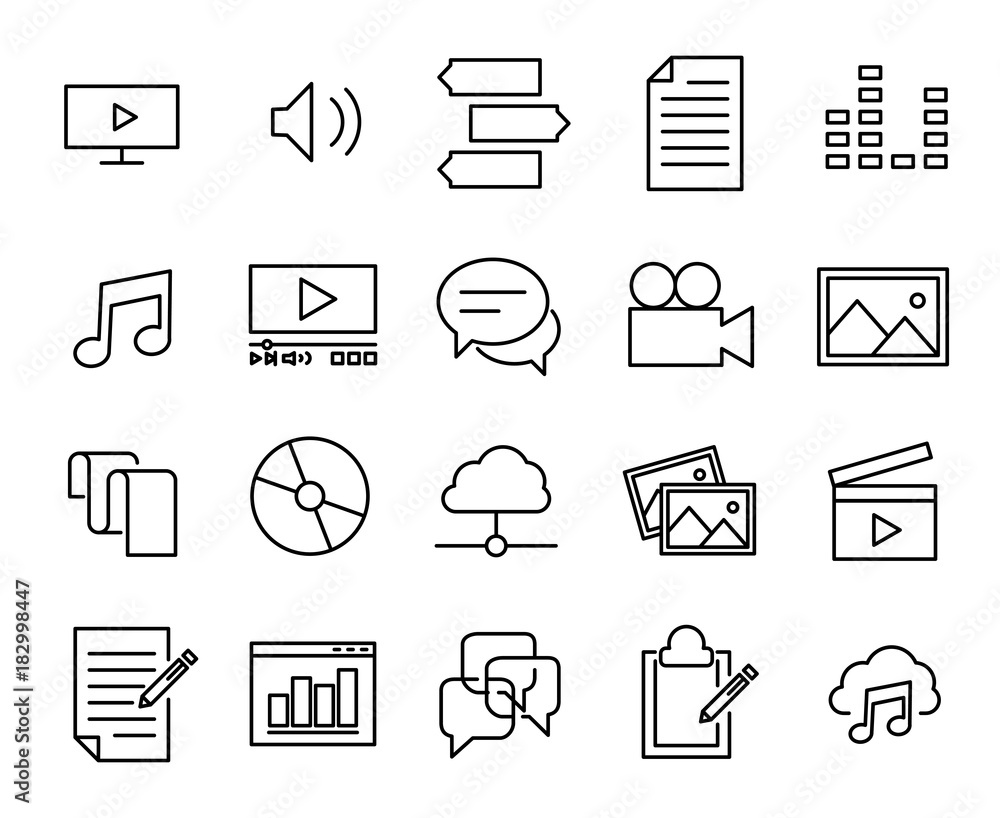 Poster simple collection of web content related line icons.