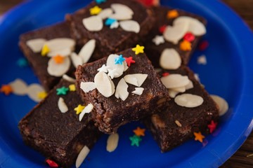Sweet food with toppings served on plate