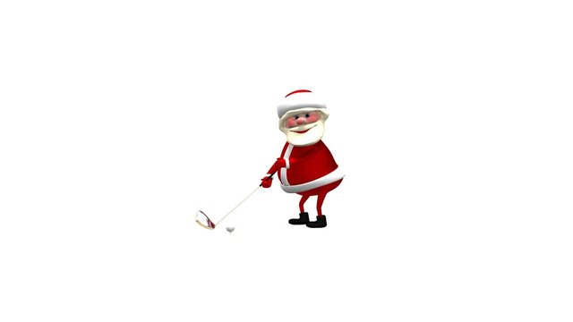 3D Animation Santa Claus Golfer with Alpha Channel Transparent Background
