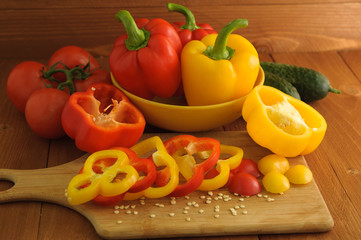 Vegetables and chopped peppers