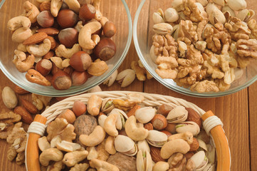 Delicious nuts spread out in a bowl for lunch