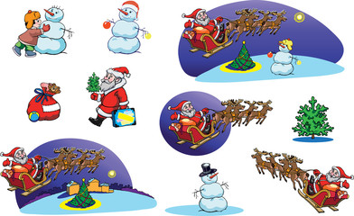 Naklejka premium New year, Christmas, Santa Claus, boy, elements of design, color, winter