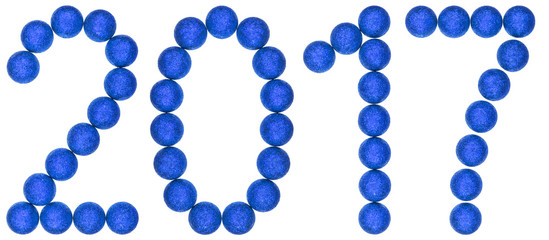 Numeral 2017 from blue decorative balls, isolated on white background