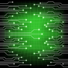 Obraz premium Background green with electroschemes . The abstract image of electrical circuits used in various devices