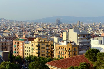 Fototapeta na wymiar Barcelona Old City aerial view from Montjuic, Barcelona, Catalonia, Spain.