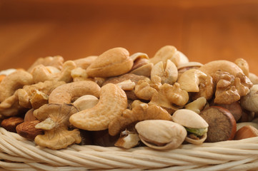 Close-up on delicious nuts, pistachios, walnuts, cashews