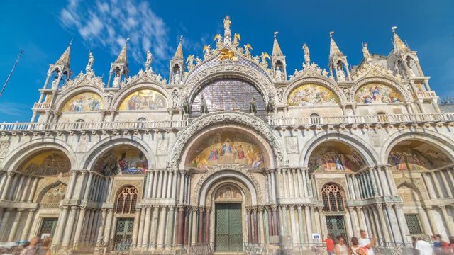 Basilica of St Mark timelapse hyperlapse. It is cathedral church of Roman Catholic Archdiocese of Venice