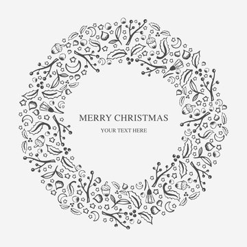 Christmas wreath frame sketch illustration