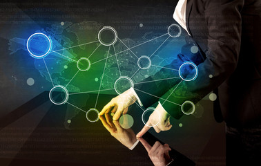 Hands touching interactive table