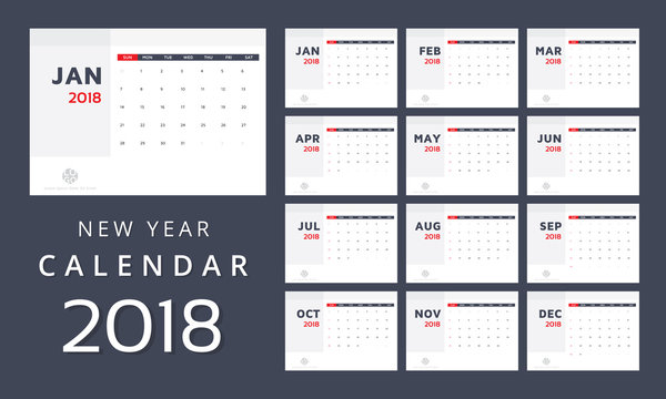 Calendar. 2018 Calendar. Vector print template