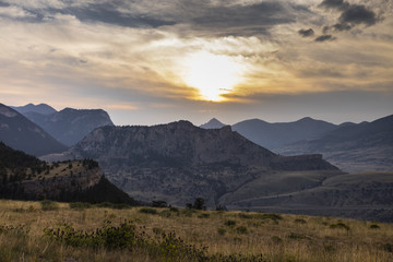 Wyoming landscape, at sunset (Park County, Wyoming, United States).
