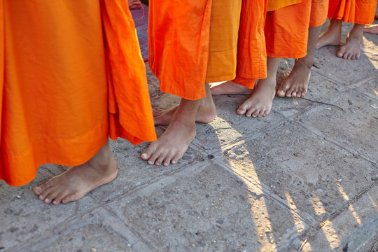 Young monks in a line