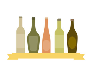 Colorful wine or beer bottles vector illustration,  Bottles with a label. Suitable for tasting events or wine presentation.