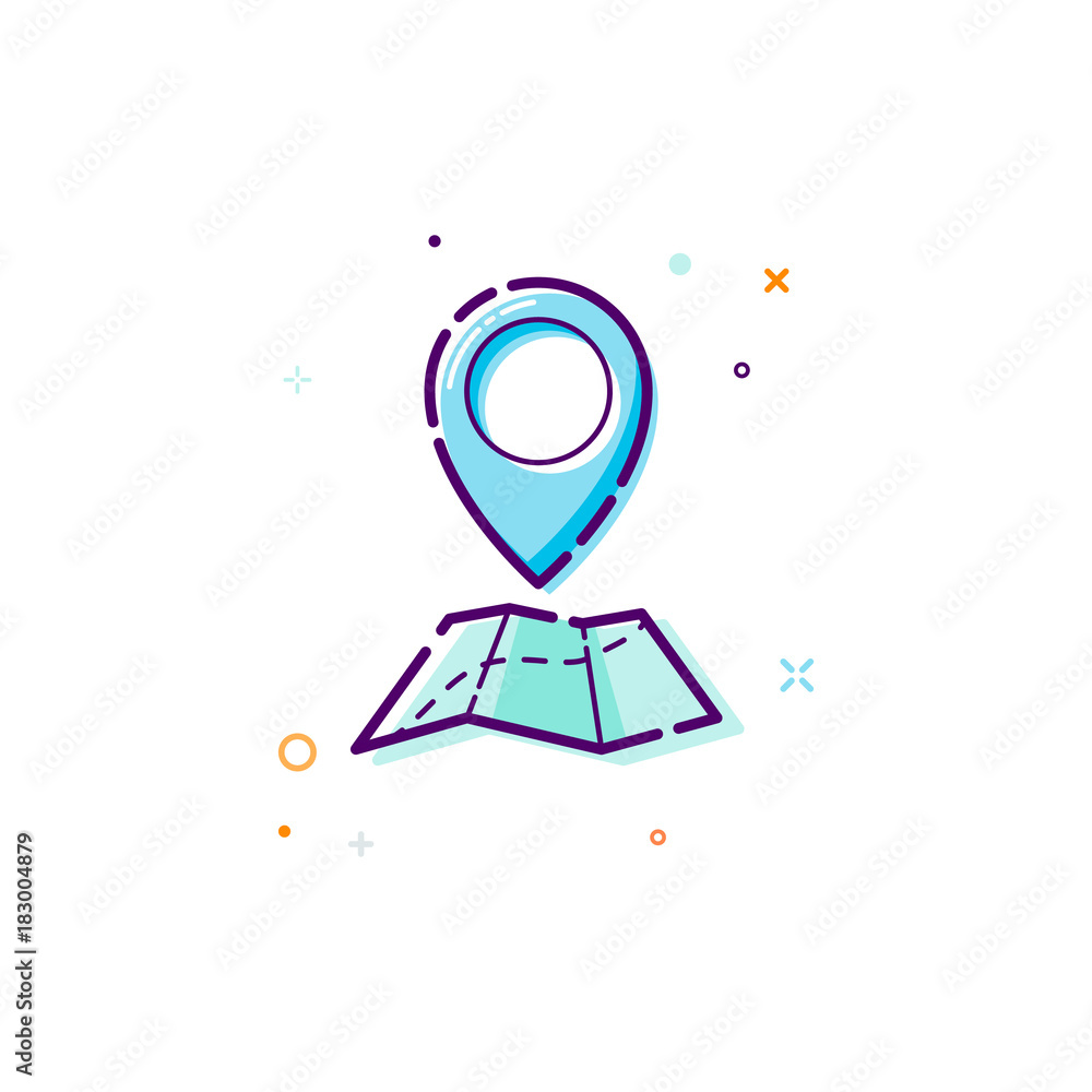 Poster concept gps icon. thin line flat design element. map and pointer icon concept. vector illustration i