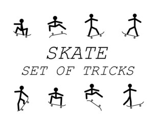 stick figure vector set of tticks skateboard