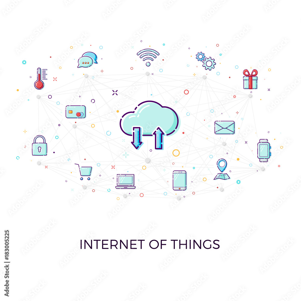 Poster concept internet of things. cloud network concept for connected smart devices. vector illustration o