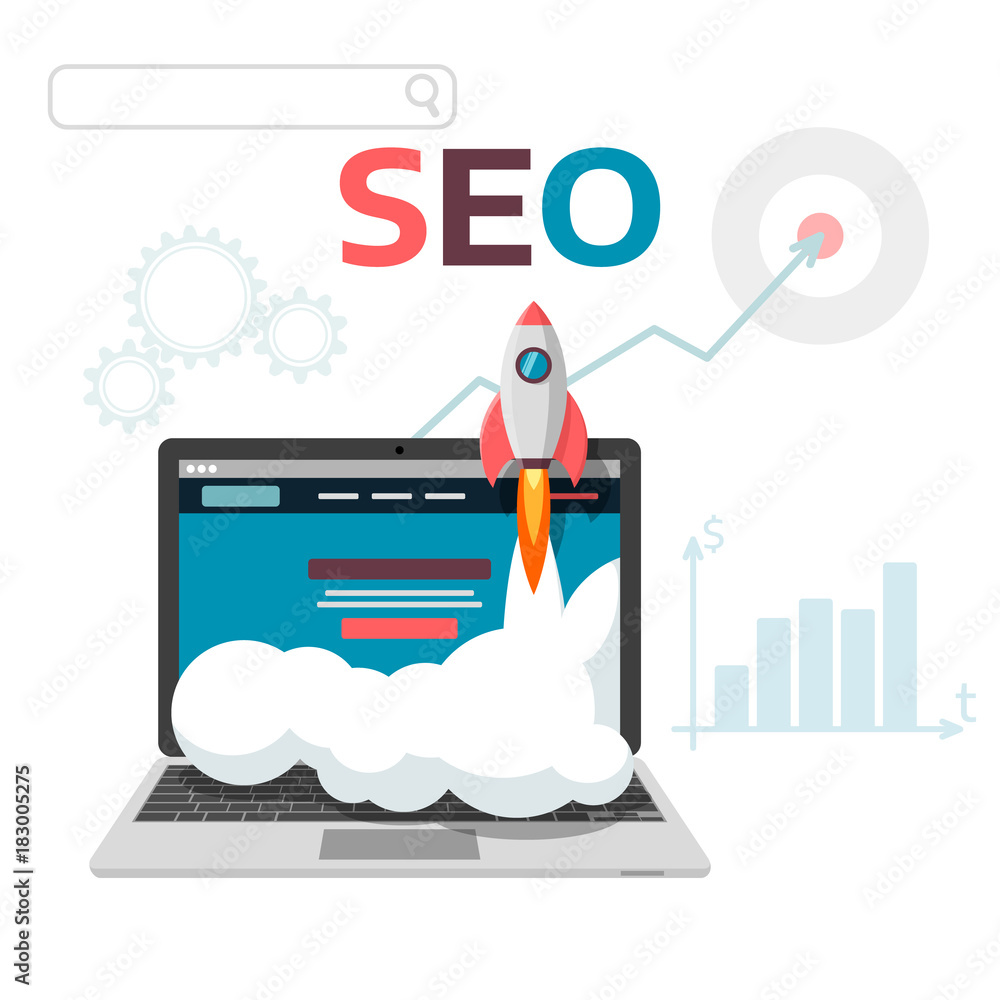 Aufkleber graphic concept seo optimization. flat vector illustration web analytics design. launch landing page