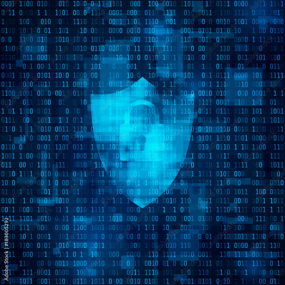 Poster concept of cyber security. cyberspace, bynary code - matrix. coded data. vector illustration