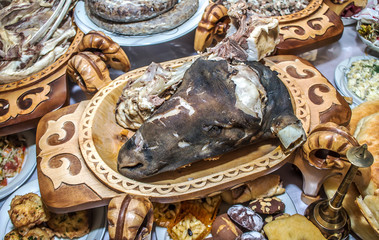 Kazakh national food-boiled lamb head