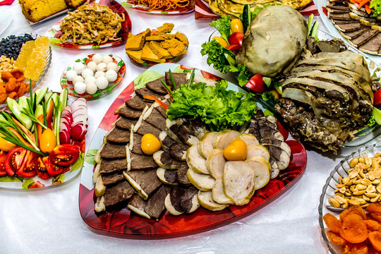 Kazakh national meat dishes on a plate