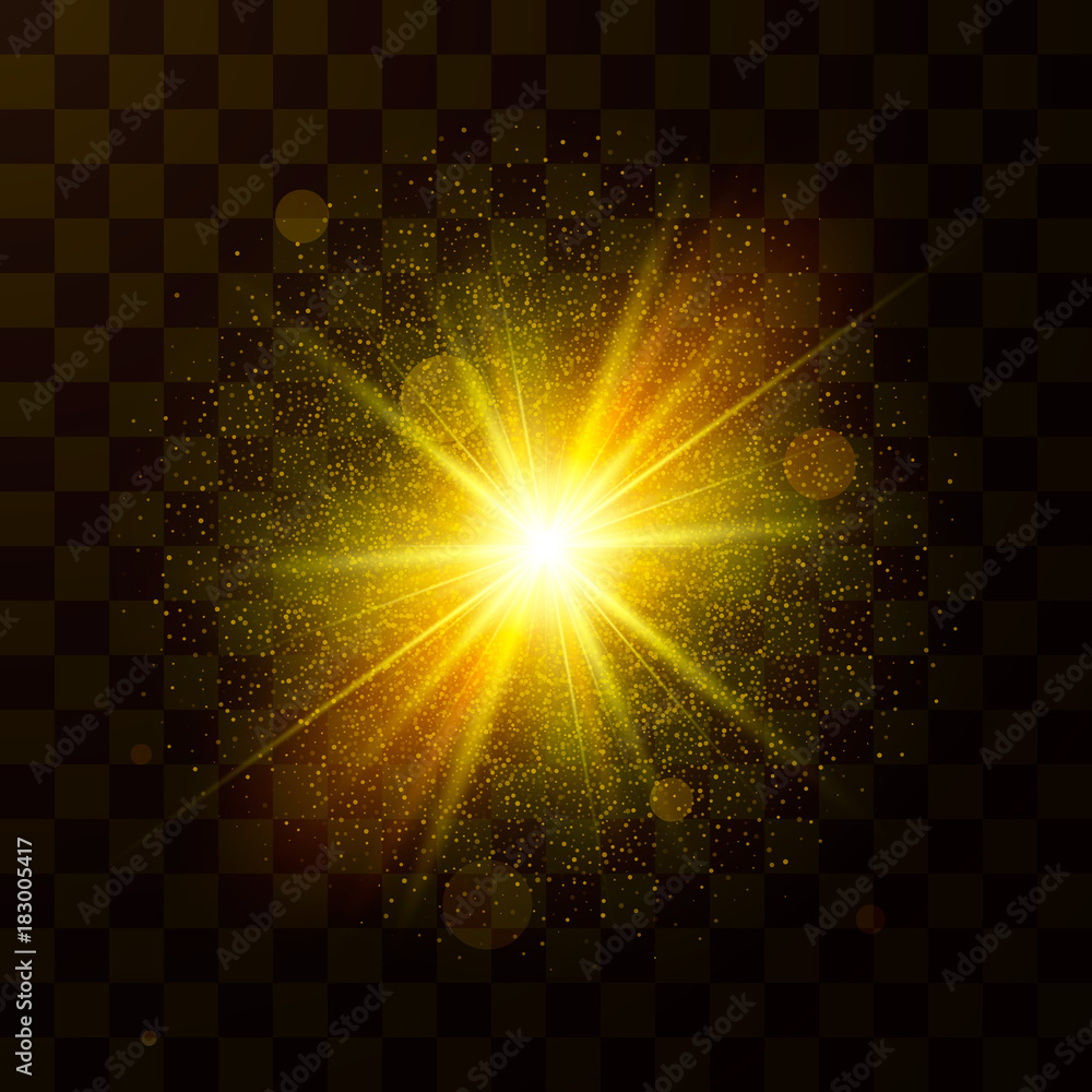 Poster festive christmas light. star explosion with dust and sparkles. confetti and spark particles isolate