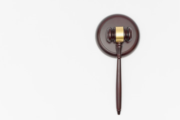 Wooden judge gavel on white background