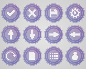 A set of purple colored icons. Vector icons of glass type.