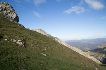 Foreground the summit Etitzegi, in the background the summit Larraone, Parque Natural Aralar