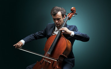 Cellist playing on instrument with empathy