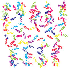 Sale Banner Confetti. Vector Falling Down -10, -20, -30, -40, -50, -70, 90 Banner or Sticker. Holidays Shopping Promotion Ads. Rebate Badge, Price Discount Hipster Sale Banner, Frame or Border