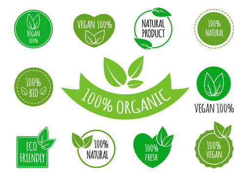 Set of vegan, organic, healthy food signs, logos, icons, labels. Healthy food badges, tags set for cafe, restaurants, products packaging etc