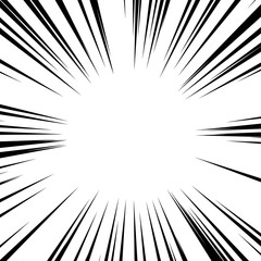 Comic book black and white radial speed lines background. Explosion vector illustration