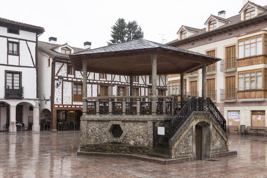 plaza del kiosco in Ezcaray, Rioja. Spain