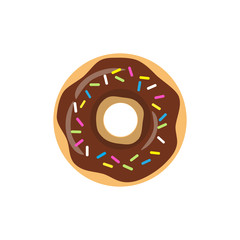 Fototapeta premium Colorful chocolate glazed donut set on white background. The view from the top. Vector illustration