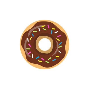 Colorful chocolate glazed donut set on white background. The view from the top. Vector illustration